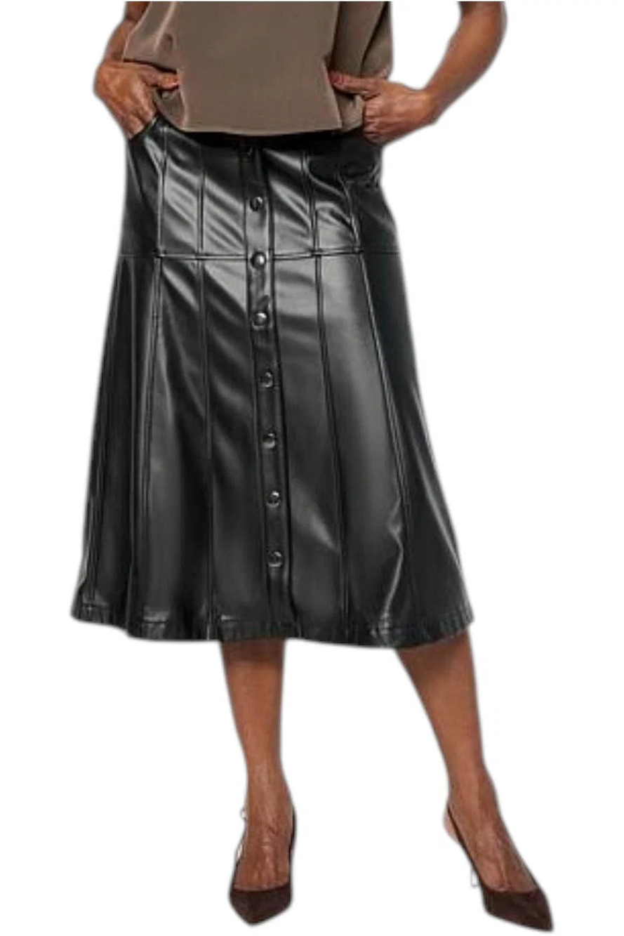 DG2 by Diane Gilman Women's Faux Leather Paneled Midi Skirt Black - Regular